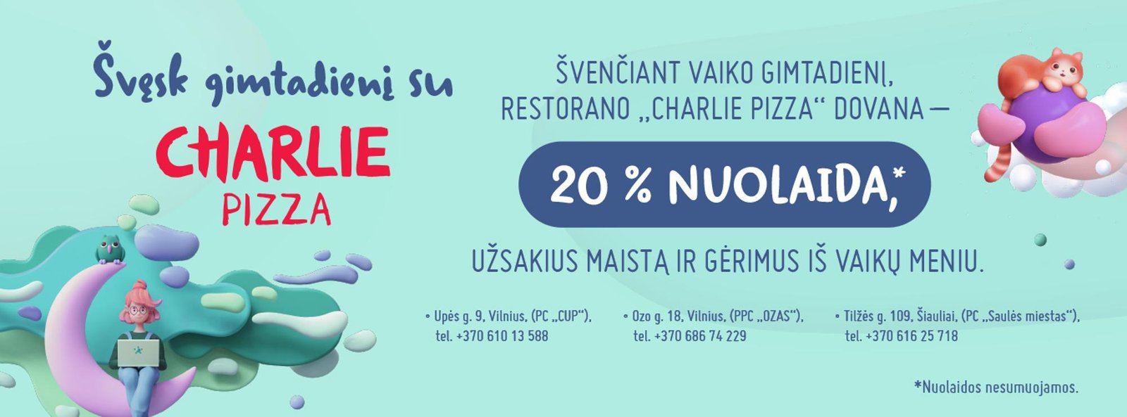 Švęskit vaikų gimtadienius su "Charlie pizza"!